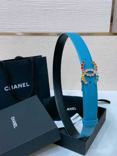 Chanel 24C 水钻粉 红 兰 青 黄彩色金属 Logo搭扣 黄铜金属进口胎牛皮平纹带身 手感柔软 细腻 3.0Cm