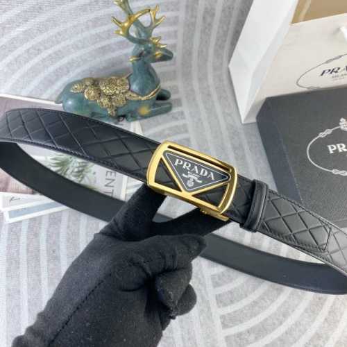 普拉达 特种皮腰带自动带系列 ，原厂五金精品不锈钢扣，手感柔软舒适 宽3.5Cm。