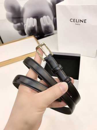 Celine瑟琳女士新款，光滑小牛皮腰带，金色可调节皮带扣，宽度1.8Cm。 - 点击图像关闭