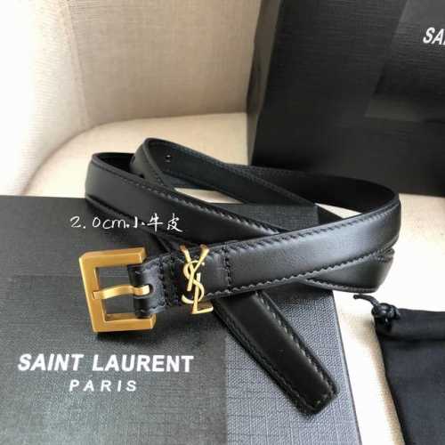 特 Ysl平纹顶级小牛皮软腰带 2.0Cm方形针铜扣非市场合金扣Cassandre 标识腰带环