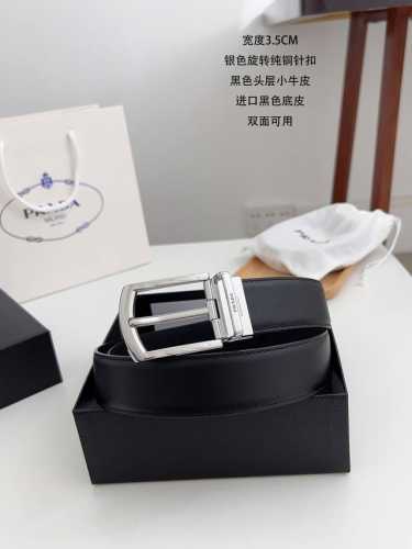 特 普拉达 顶级货品 宽度 3.5Cm 粒面头层小牛皮，精致斜针走线。 意大利芬尼斯油边