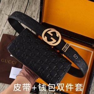 品牌：古奇.Gucci双件套P290 型号：木盒装，皮带+钱包，两件套 等级：意大利进口百分百进口原厂头层牛皮，古奇.Gu..Cci，世界著名奢侈品品牌，经典G