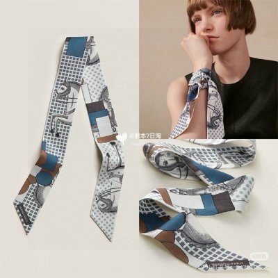 爱马仕Hermes“优雅骑士”Twilly小丝巾 斜纹真丝Twilly小丝巾 100%桑蚕丝 。 这款小巧的真丝配饰佩戴方式千变万化，可为您的日常造型增添灵动妙