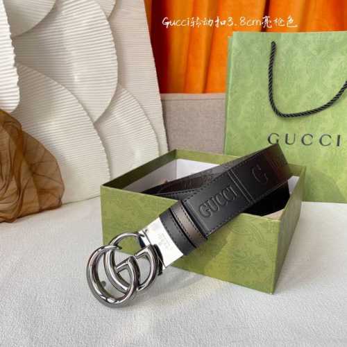 Gucci新款压花腰带，底部为咖色牛皮压小花，搭配专柜精品旋转扣，宽3.8Cm