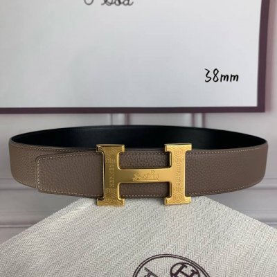 HermèS爱马仕 双头尖 双面原版 原单品质 进口头层牛皮 灰色荔枝纹搭配黑色平纹 寸半38Mm 配官网 H马拉车雕刻花纹亮金 亮银钢扣 DDD