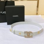 Chanel 23P Cc 水钻 金 与银 小牛皮腰带 3.0Cm精品 精致 典雅