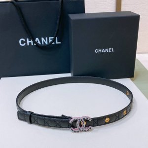 C Hanel 24S Cc 树脂 与 链节Logo字母搭扣 黄铜金属小羊皮菱格腰带 手感柔软 细腻 2.0Cm