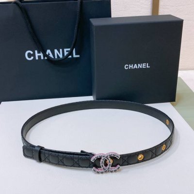 C Hanel 24S Cc 树脂 与 链节Logo字母搭扣 黄铜金属小羊皮菱格腰带 手感柔软 细腻 2.0Cm