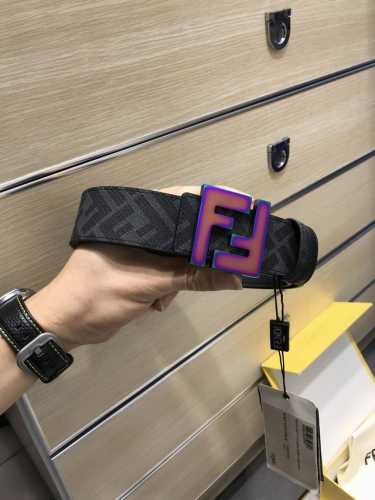 配送专柜包装 打孔针 特批 新款 Fd 宽38 Mm 支持Nfc 芯片扫描，标志造型皮带，原版五彩双层F铆钉扣，进口原版黑荔枝纹配原版老花制成，镀金表面金属制品
