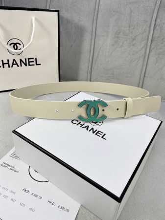 宽度3.0Cm Chanel 香奈儿 女士腰带皮带新款柔软的进口小牛皮金 银色磨胶金属钢扣。 - 点击图像关闭