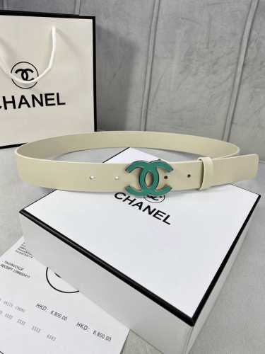 宽度3.0Cm Chanel 香奈儿 女士腰带皮带新款柔软的进口小牛皮金 银色磨胶金属钢扣。