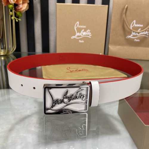 3.8宽christian Louboutin 男士ricky标志性徽标搭扣黑色腰带红色底，双面牛皮。