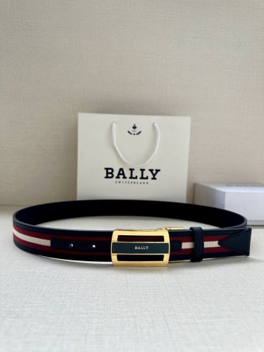 Bally 巴利 专柜新款荔枝纹皮 男士休闲布配皮双用腰带 宽3.4Cm这款帆布腰带饰以蓝色和奶油色迷幻火车条纹，搭配蓝色皮表面，B字 搭扣更显纤细，采用钛金属