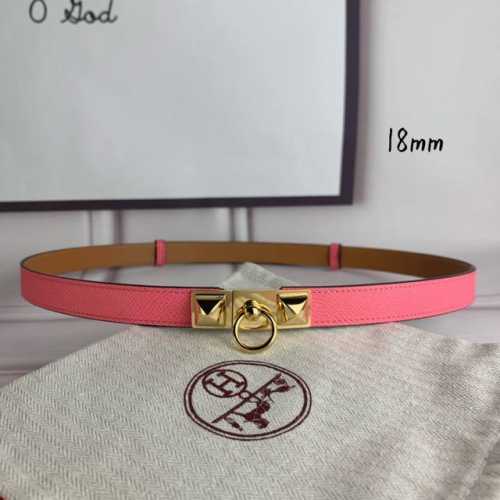 HermèS 爱马仕女款金字塔腰带，进口手掌纹，粉红色＋E土黄色平纹底，配原单钢扣，带身18Mm宽，腰围大小可调节