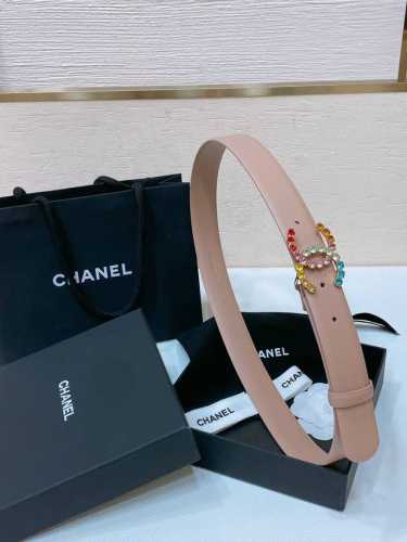 Chanel 24C 水钻粉 红 兰 青 黄彩色金属 Logo搭扣 黄铜金属进口胎牛皮平纹带身 手感柔软 细腻 3.0Cm