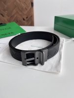 -Bv 2025最新款双面用男士编织腰带 纯手工Intreccio大格子编织 意大利荔枝纹小牛皮搭配可旋转表扣设计枪色针扣 宽度35Mm 颜色: 黑色