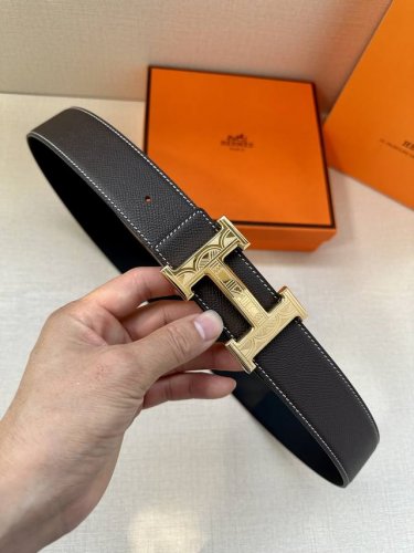 特 爱马仕Hermes男士腰带 进口手掌小牛皮白线精钢精品五金 双面可用 宽3.8Cm