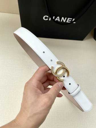宽度3.0Cm Chanel 香奈儿 女士经典款腰带皮带新款光滑内衬磨砂牛皮银色 镶钻精品钢扣 - 点击图像关闭