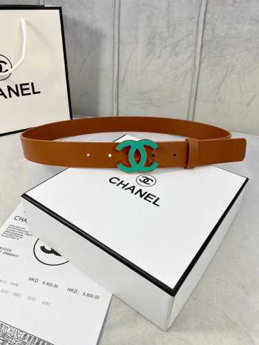 宽度3.0Cm Chanel 香奈儿 女士腰带皮带新款柔软的进口小牛皮金 银色磨胶金属钢扣。