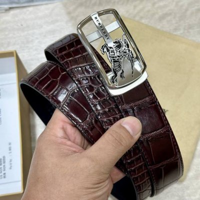 自动扣腰带］巴宝莉 宽3.5Mm 双面进口头层牛皮制作 搭配经典钢扣 真材实料 时尚经典 做工精致 高端男士皮带 长度可裁剪100 125