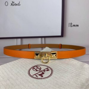 HermèS 爱马仕女款金字塔腰带，进口手掌纹，橙色＋E土黄色平纹底，配原单钢扣，带身18Mm宽，腰围大小可调节