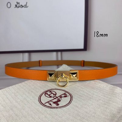 HermèS 爱马仕女款金字塔腰带，进口手掌纹，橙色＋E土黄色平纹底，配原单钢扣，带身18Mm宽，腰围大小可调节