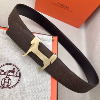 特 。 H家 双头尖 双面原版 原单品质 头层牛皮 咖啡色荔枝纹搭配黑色平纹 寸半38Mm 配H小马金 银扣