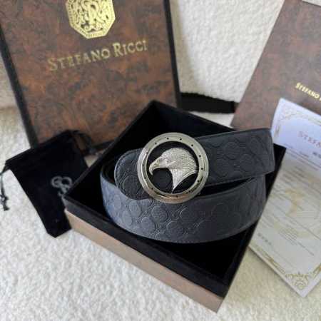 -Stefano Ricci 原單品質 精品經典原版飞鹰鋼扣 底桥雕刻Logo鳄鱼纹牛皮進口底皮-寬度38毫米 枪配白 - 点击图像关闭