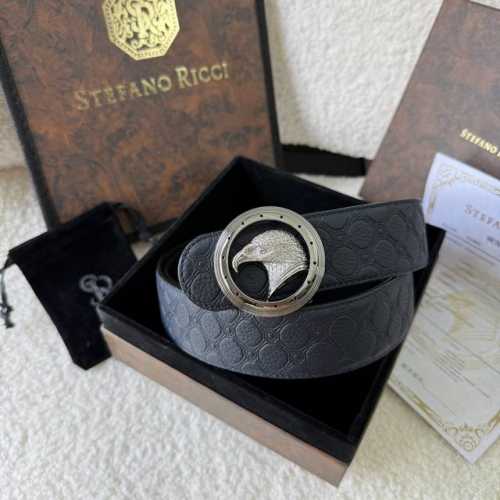 -Stefano Ricci 原單品質 精品經典原版飞鹰鋼扣 底桥雕刻Logo鳄鱼纹牛皮進口底皮-寬度38毫米 枪配白