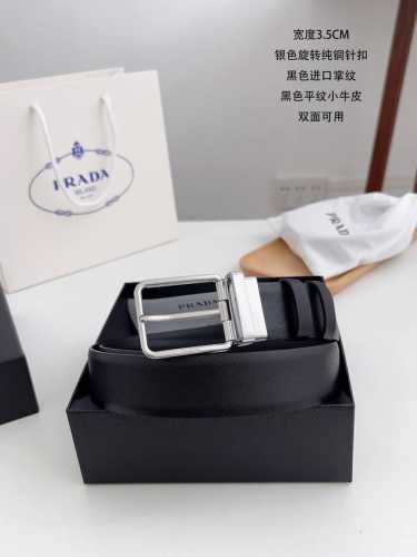 特 普拉达 顶级货品 宽度 3.5Cm 粒面头层小牛皮，精致斜针走线。 意大利芬尼斯油边