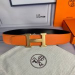 特 P190 HermèS[正]爱马仕 双头尖 双面原版 原单品质 进口头层牛皮 橙色荔枝纹搭配黑色平纹 寸半38Mm 配官网H马拉车花纹亮金 亮银 亮枪扣