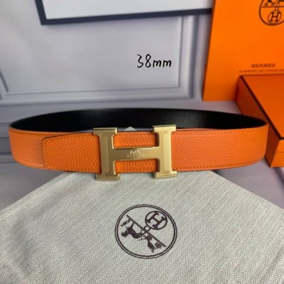 特 P190 HermèS[正]爱马仕 双头尖 双面原版 原单品质 进口头层牛皮 橙色荔枝纹搭配黑色平纹 寸半38Mm 配官网H马拉车花纹亮金 亮银 亮枪扣