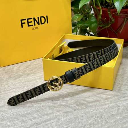 Fendl芬迪专柜同款 宽20Mm 原版定制布料 单环皮带钢扣 Ff图案布料材质 棕色皮革内衬 单钉镀钯金属配件 时尚潮流 经典系列 - 点击图像关闭