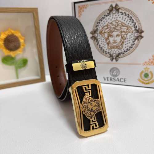 品名：Versace.范思哲 材质：原单牛皮腰带 百分百头层牛皮腰带保证真皮，24K纯钢扣，专柜原单品质、做工精细，时尚大牌，送人自用首选 包装