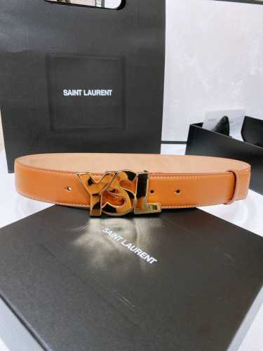 Salnt.Laurent.Paris. Y S L复古铜扣. 简单百搭！双面头层小牛皮 手感柔软细腻 3.4Cm