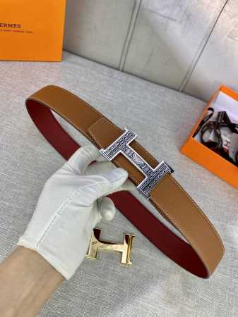 特 Hermes-H Belt Buckle & Reversible Leather Strap 33Mm 爱马仕专柜同步 进口双面小牛皮 精钢精品五金 双面 - 点击图像关闭