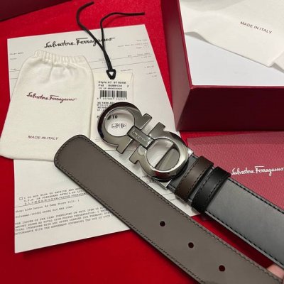 Ferragamo 菲拉格慕 雙面意大利進口原廠黑配全新精品镀钯搭扣 寬度35毫米 雙面可用 該皮帶可調節 且能根據需要裁剪達到修身效果 顶级