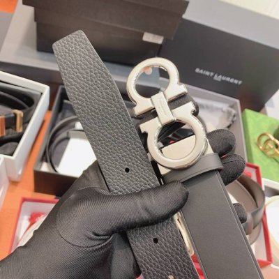 菲拉～格慕顶级质量 出货实拍。双面可用荔枝纹黑咖啡经典平面亮枪扣3.5宽度