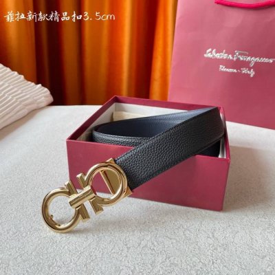 支持Nfc芯片扫描 批 配全套包装 品牌：菲拉格慕海外原单 扣头材质：精品实心铜扣 带身材质正面：35Mm宽度采用双面进口原版皮腰带，真空电镀五金扣头实物拍摄