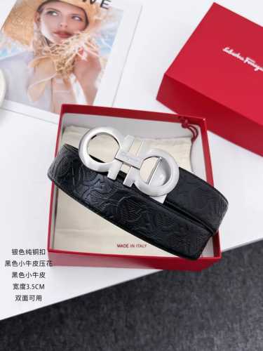 特P160 菲拉格慕 高端货品 宽度35Mm 强货，细节可见。 柔软小牛皮压花，搭配平纹小牛底皮，双面可用， 扣头；纯铜扣（金色 银色 黑色） 码数；105-1