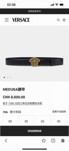 范思哲 宽4.0Cm 新款 Versace此款皮带配有镂空Medusa金银丝搭扣，搭扣四周环绕Greca图案。