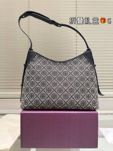 Tory Burch专柜款新款老花Hobo包 经典海军蓝Logo 尺寸更日常 原版布 尺寸31.25