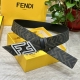 Fendi 芬迪 专柜同款 宽4.0Cm 双环正反用腰带 Ff按钉搭扣 黑色Cuoio Romano皮革材质 反面面料带有烟草黄和黑色Ff图案 黑色珐琅金属饰面