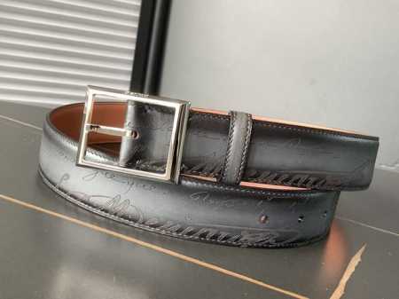 Berluti 布鲁提 新款上新 最新款男士腰带，高端质感感受，顶级擦色小牛皮质感极好，五金Logo立体分明，欧美风格走马蜡线手工缝制，色泽高端 - 点击图像关闭