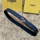 Fendi 芬迪 全套包装 专柜同款 宽4.0Cm 双环正反用腰带 Ff按钉搭扣 黑色Cuoio Romano皮革材质 反面面料带有烟草黄和黑色Ff图案 四方金