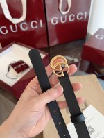 Gucci.古驰 全套包装 Gucci 表面头层小牛皮 宽度 Cm 专柜新版Logo横标，原版进口南非皮底，精品双G铜扣 高端品质，不惧对比。