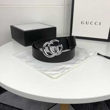 Gucci 古奇官网新款 正品规格 原版品质 双面进口头层对版定制皮料 对版尖尾 高品质 手感极佳 40Mm 抛光亮面gg扣 - 点击图像关闭