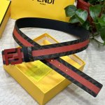 Fendi 芬迪 专柜同款 宽4.0Cm 双环正反用腰带 Ff按钉搭扣 黑色cuoio Romano皮革材质 反面面料带有烟草黄和黑色ff图案 四方满钻金属饰面