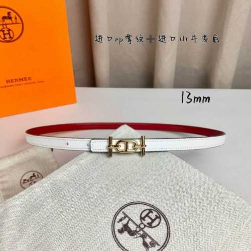 HermèS 爱马仕女款细腰带 原单品质 原版进口E手掌纹配进口小牛皮底 双面可用 白色红色 13Mm宽 搭配H亮金 银扣