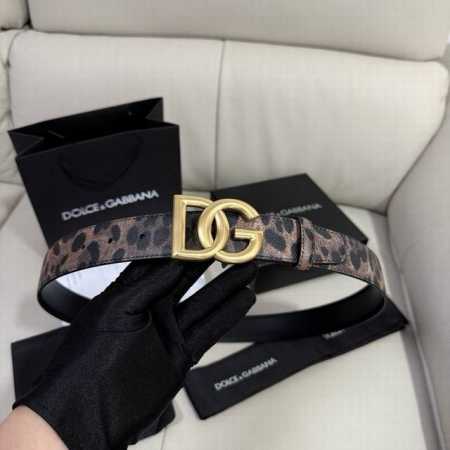 Dg，宽3.5Cm Dolce&Gabbana 豹纹印花 Dauhine 小牛皮与小牛皮双面腰带，搭配钌电镀 Dg 交叉造型徽标搭扣：钌色电镀金属徽标搭扣 - 点击图像关闭